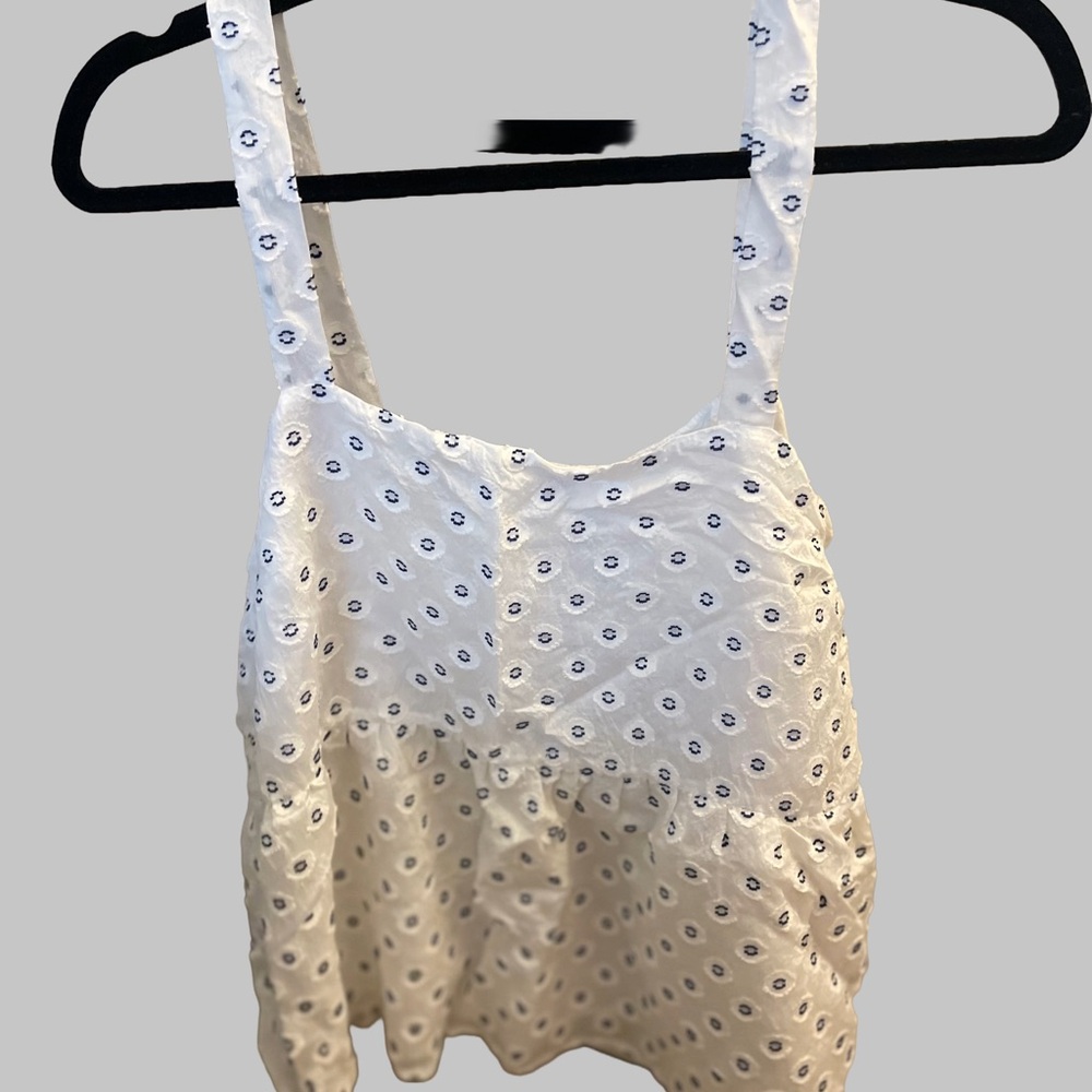 LOFT White and Blue Eyelet Tank Top
